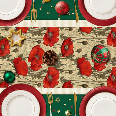 Decor(13x72 inch) Poppy Table Runner,Dining Decor for Kitchen Coffee Table Family Dinners Holiday Parties Wedding