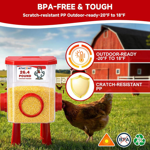 ATHCOHT Set 3.1 Gallon/26.4 4 3 Large Chicken Feeder and Waterer Pounds, Automatic Chicken Waterer with Cups & Feeder