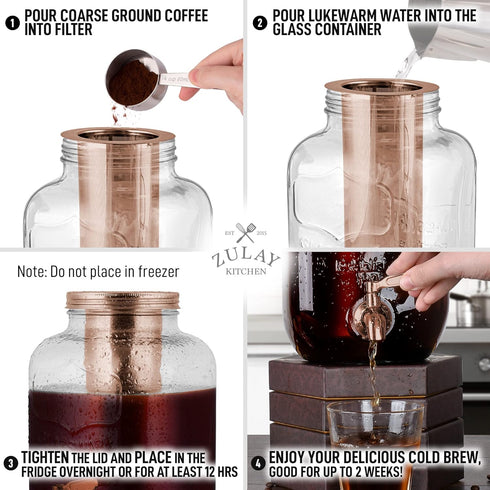 1 Zulay Kitchen Gallon Cold Brew Coffee Maker - Large Iced Tea & Cold Brew Pitcher with Extra-Thick Glass & Stainless
