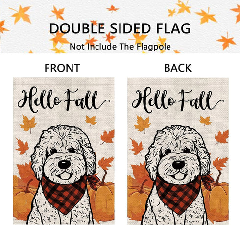 Set 11 12.5x18 Inch Seasonal Garden Flags Golden Doodle Double Sided Flags of Holiday Farmhouse Indoor Outdoor Yard