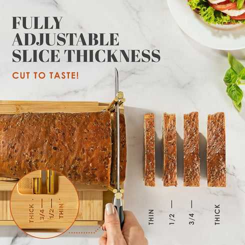 2.0 6.5" 4 DITTO Bamboo Bread Slicer for Homemade Bread - Wide Adjustable Bread Slicer Guide Cuts Even Slices