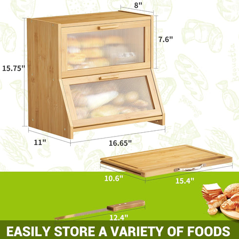 Countertop BMOSU Double-Layer Large Bread Box with Cutting Board for Kitchen Bread Box With Frosted Glass Window