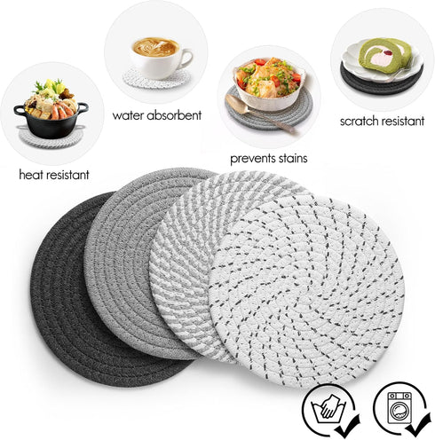 7" Trivets for Hot Dishes, 4 Pcs Heat Resistant Pot Holders for Kitchen, Protects Furniture and Tables