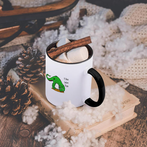 3dRose T Rex Hates Yoga Two Tone Mug, 11 oz - Black