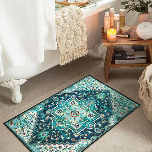 Area Rug 2x3 Washable Living Room Rug,Vintage Soft Boho Area Rug,Non-Slip/Non-Shedding Print Floor Carpet for Dining Room,Bedroom-Green
