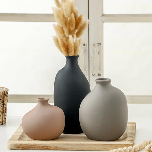 Set 3, Ceramic Vase of Small Modern Rustic Pottery Vases for Home Decor,Farmhouse Flower Vase for Pampas Grass, Dried
