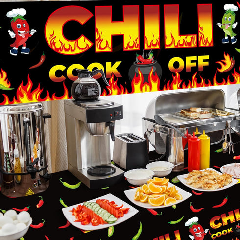 Chili Cook Off Decorations: 71" x 24" Banner and 3 Pcs Tablecloths for Cooking Party Supplies