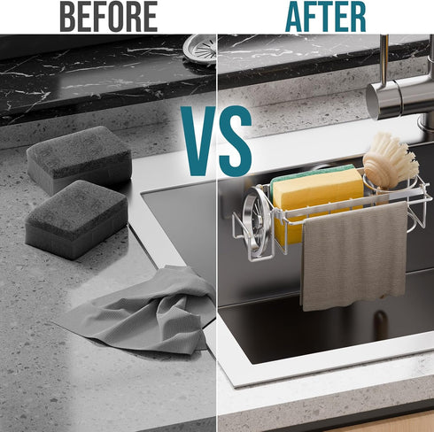 4-in-1 TAILI Sponge Holder with Strong Suction Cup, Rustproof Sink Organizer - Sink Caddy Holds Sponges, Brushes