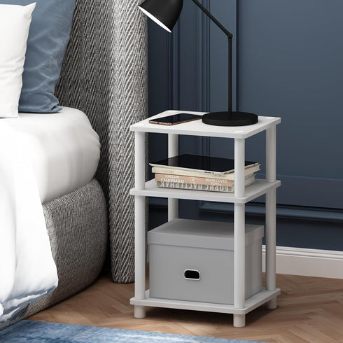 Furinno Just Turn-N-Tube Open Storage Nightstand, 1 Pack, 3-Tier, White/White by Furinno