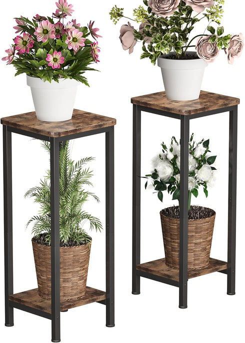 Homeiju Plant Stand Indoor, 2 Tier Wood Corner Plant Stand, Modern Square
