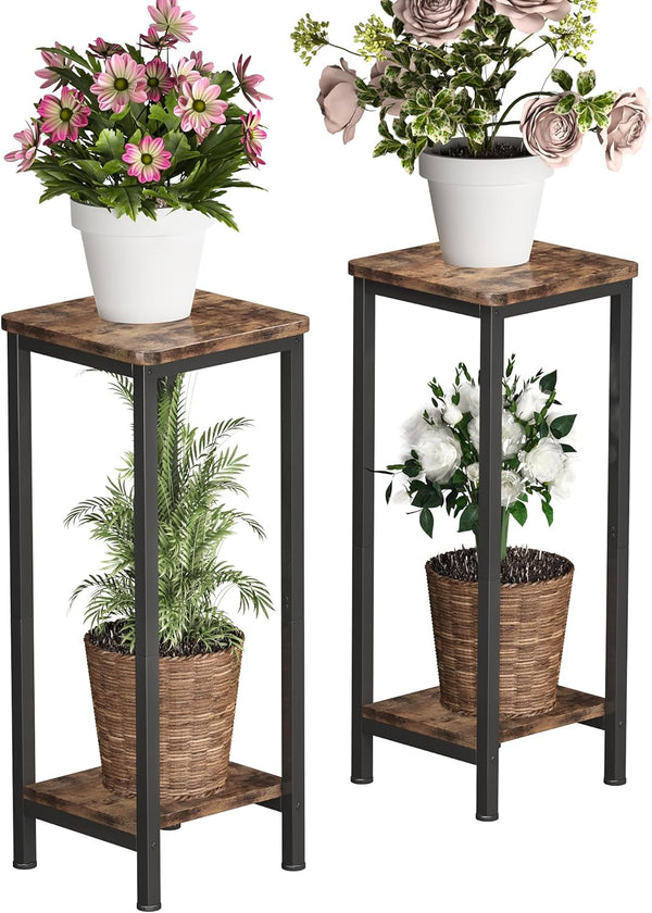 Homeiju Plant Stand Indoor, 2 Tier Wood Corner Plant Stand, Modern Square