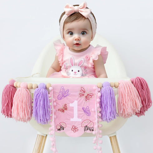 FESTELLAR High Chair Banner Embroidery Highchair 1st Birthday Girl One Year Old High