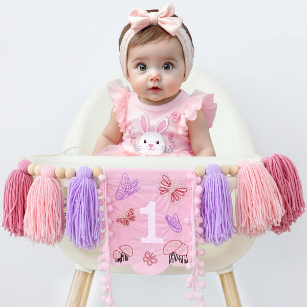 FESTELLAR High Chair Banner Embroidery Highchair 1st Birthday Girl One Year Old High