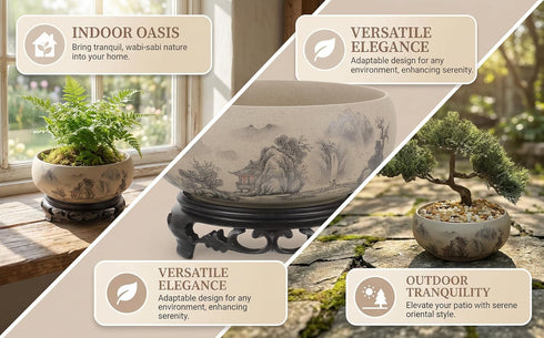 Water Lily Bowl Planter - Narcissus Bonsai Pot Ceramics Hydroponic Lotus Planter Ceramic Water Lily Pot with Stand No