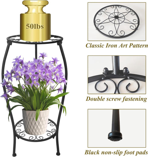 NOAMOO 2 25.2 inch Metal Plant Stand Tier Indoor Outdoor, Tall Flower Pot Shelf Rustproof Stable Corner Stand, Multiple