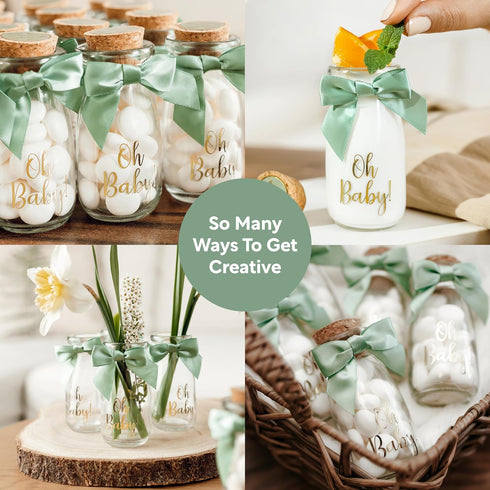 24 Pack Ethisa Vintage Oh Baby Woodland Milk Glass Bottles with Ribbons and Stickers - Classy Baby Shower Favors