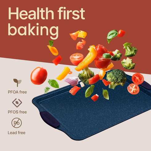 Set Sets 450 Set 6 BAKKEN Kitchen Baking Pan - Nonstick Coating, Carbon Steel Bakeware with Blue Silicone Handles