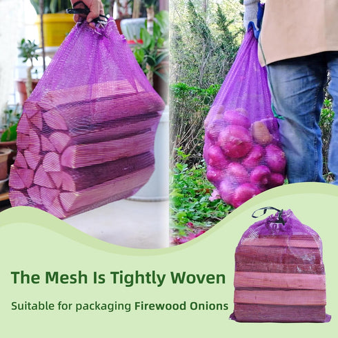 Mesh Firewood Bags 22"×24", Crawfish Sacks for Selling, Storage Potato Sacks, Pack of 10 Mesh Wood Bags for Firewood