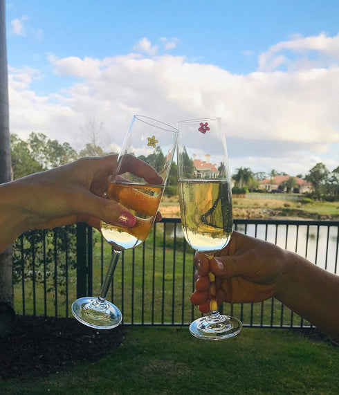 Set of 8 Petite Flower Magnetic Wine Glass Charms - Drink Markers for Regular or Stemless Glasses by Simply Charmed