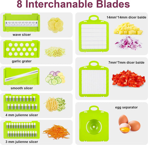 Vegetable Chopper, Onion Chopper, Mandolin Slicer,Pro 10 in 1professional food Choppermultifunctional Vegetable Chopper and Slicer, Dicing Machine, AdjustableVegetable Cutter With Container(grey) by RAIQEE