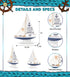 Sailboat 14 Inch CoTa Global Ocean Blue Decor Handmade Wooden Boat Decor, Cute Beach Style Model Sail Boat Decorations