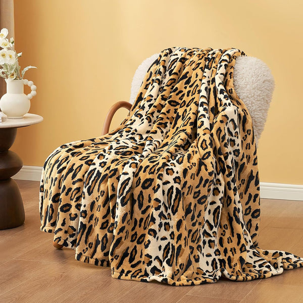 Cozy Bliss Leopard Print Fuzzy Throw Blanket for Couch - Thick Soft