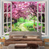 Japanese Cherry Blossom Window Tapestry, Botanical Floral Natural Landscape Aesthetic Tapestry for Home Decor