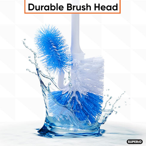Superio Toilet Brush and Holder,Toilet Bowl Cleaning System with Scrubbing Wand, Under Rim Lip Brush and Storage Caddy