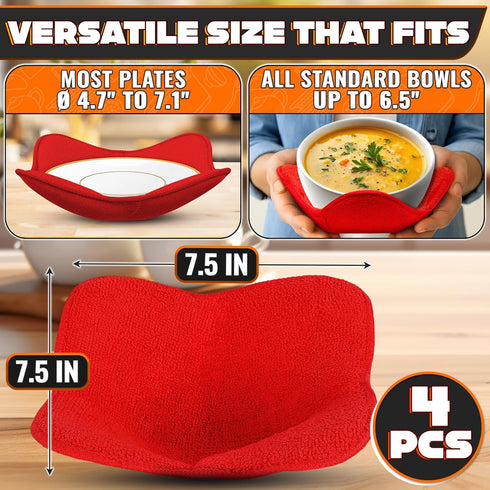 4 Cozy 6.5" 7.1" Pcs Microwave Bowl Holders for Hot Food Microfiber Fabric Heat-Resistant Hot Bowl Holder, Fits Bowls