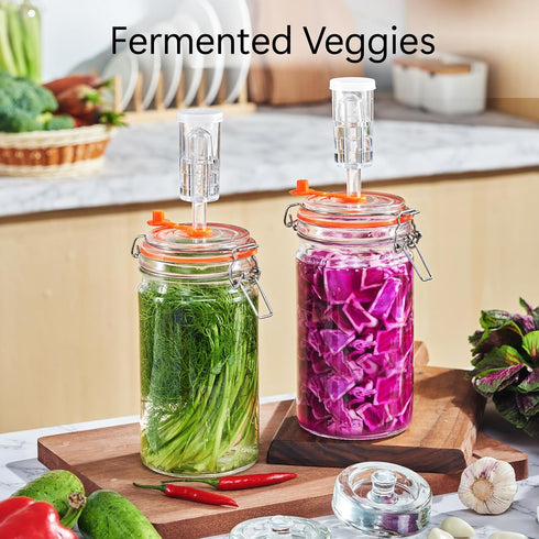 1 Pack 2 JILLMO Liter Fermentation Jar, Glass Fermenting Kit with Weight for Making Sauerkraut, Hot Sauce, Mead, Cider