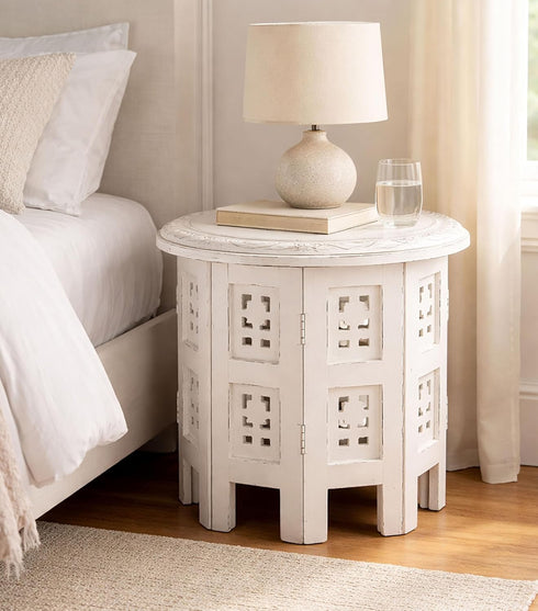 12"x12" Bedding Craft Wooden End Table, Side Table Hand Carved Wooden Vintage Boho Folding for Small Spaces, Entryway