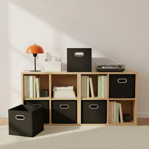 6 Set, Grommet Household Essentials Foldable Fabric Storage Bins Piece Strong Poly-Woven Fabric, Sturdy Chipboard