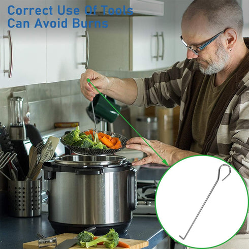 Steamer Basket Stainless Steel Vegetable Basket, Metal Handle Folding Silicone Feet Insert for Cooking Veggies