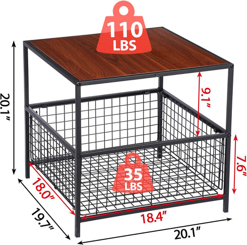 2 20 inch SUPER DEAL Tier Side Table with Mesh Basket, Square End Table Nightstand for Bedroom Living Room, Mini Fridge