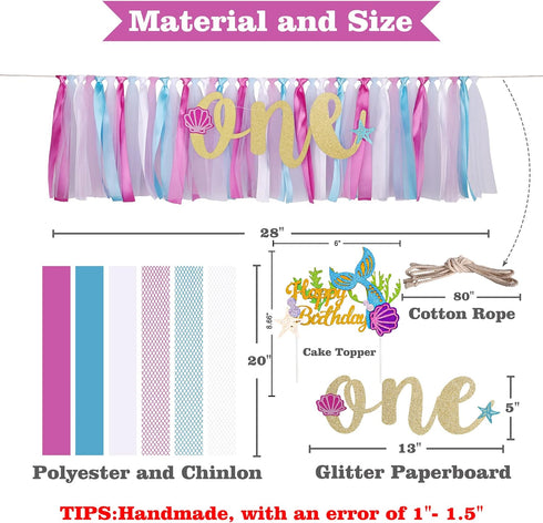 MIAUL 1st Mermaid Princess Highchair Banner for Baby - First Birthday Tutu Decoration Photo Props, Blue Purple White