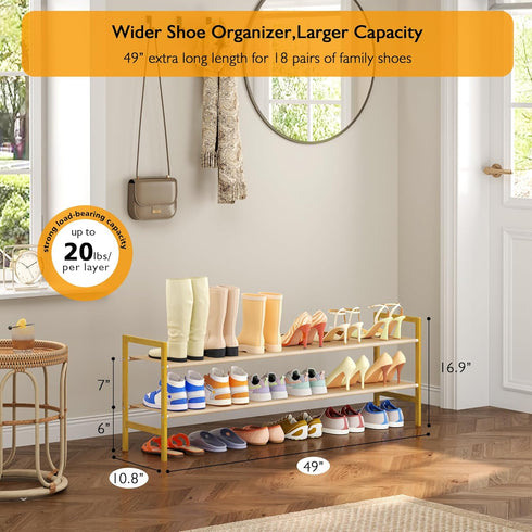 LVNIUS Closet Floor,2 Organizer,15-18 Closet Entryway,49 11 17 Long Shoe Rack for Tier Wide Shoes Shelf Pairs Bamboo