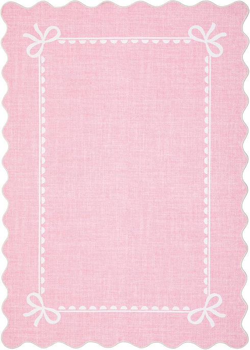 5x7 GarveeHome Scalloped Bow Rug for Living Room, Solid Pink Rug for Dorm, Washable Rugs Soft Low Pile Non Slip