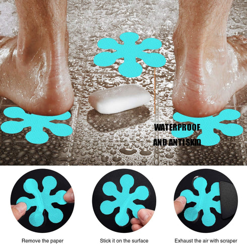 24 Secopad Bathtub Stickers Non-Slip, PCS Safety Shower Treads Adhesive Appliques with Premium Scraper (Blue)