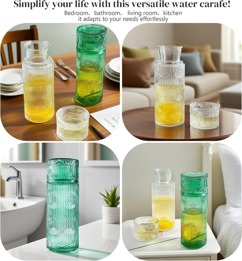 Set 28.5 OZ 6.5 OZ kanpura Bedside Water Carafe and Glass Mouthwash Dispenser for Bathroom Glass Pitcher & Cup Vintage