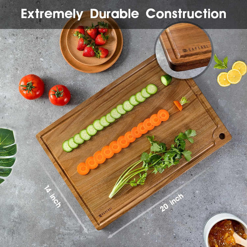 20 14 Inch Extra Large Acacia Wood Cutting Board x - Caperci Better Kitchen Chopping Board with Juice Groove & Handle