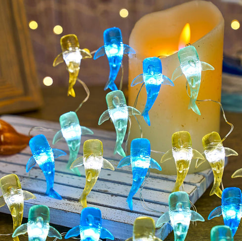30LED 10ft Nautical Theme Ocean Dcor Outdoor Beach Decorative String Lights Whale Shark Cute Marine Life Novelty Night