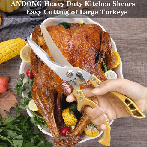 ANDONG Heavy Duty Kitchen Poultry Shears with Serrated Edge, Spring Loaded Kitchen Scissors, Professional Chicken