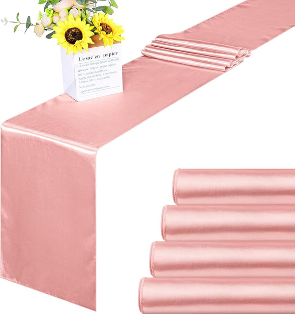 Aneco 4 Pack Satin Table Runner 12 x 108 Inch Long, Bright Silk and Smooth Fabric Party Table Runner for Wedding