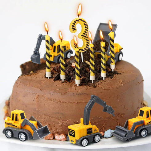12 3 Pcs Construction Birthday Candles, Number Candle Construction Cake Topper, Digger Cake Topper for Boys Girls