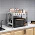 Extendable Adjustable Microwave Oven Rack, 2-Tier Stainless Steel Kitchen Counter Shelf with 4 Hooks