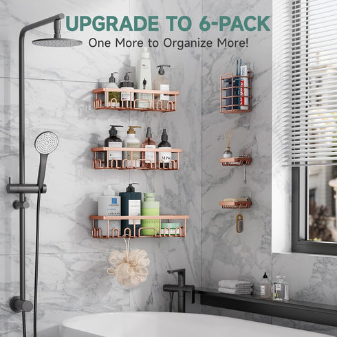 6-Pack, Veken Shower Caddy No Drilling & Rustproof, Waterproof Adhesive Shelves Rack with Soap Holder, Large Capacity