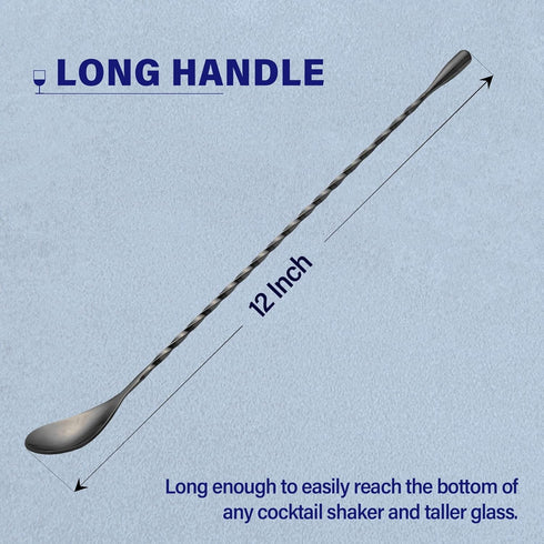 Briout Bar Spoon Cocktail Mixing Stirrers, Stainless Steel 12 Inches Long Handle, Black 2 Pieces