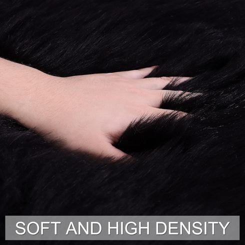 uxcell Faux Fur Round Rug - Fluffy Area Mat for Bedroom Floor Sofa Living Room 2 x 2 Feet Black
