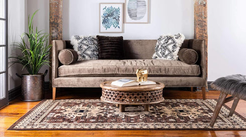 Unique Loom Taftan Collection Area Rug - Border Geometric Tribal Design, 2 ft 2 in x 3 ft, Brown/Tan