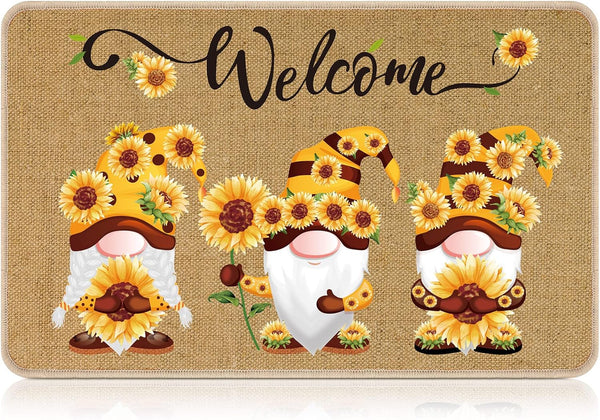 Zhanmai Sunflower Welcome Mats, Colorful Gnome Door Mat, Cute Decorative Non Slip Outdoor Doormats 16" x 28"